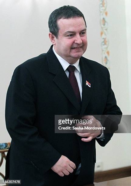 Serbian Prime Minister Ivica Dacic during a meeting with Russian President Vladimir Putin on April 10, 2013 in Moscow, Russia. The two leaders met to...