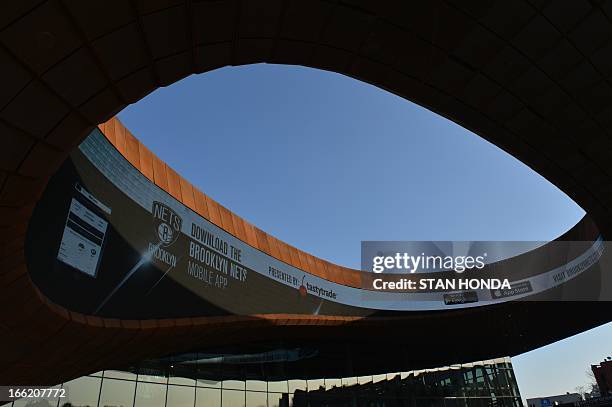 Detail of the exterior of the Barclays Center before a Brooklyn Nets basketball game April 9, 2013 in the Brooklyn borough of New York. AFP...