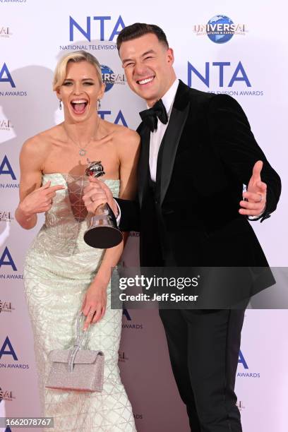 Nadiya Bychkova and Kai Widdrington pose in the National Television Awards 2023 Winners Room at The O2 Arena on September 05, 2023 in London, England.