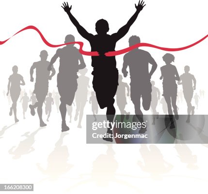 Winning Line Winning Athlete Crosses The Finish Line High-Res Vector Graphic - Getty ...