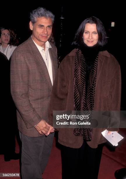 Actress Veronica Hamel and date attend the "Georgia" Beverly Hills Premiere on November 27, 1995 at the Samuel Goldwyn Theatre in Beverly Hills,...