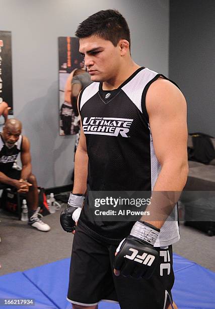 Kelvin Gastelum warms up before his semifinal fight against Josh Samman during filming for season seventeen of The Ultimate Fighter at the UFC...