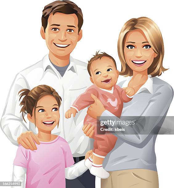 ilustraciones, imágenes clip art, dibujos animados e iconos de stock de familia de cuatro - sonrisa con dientes