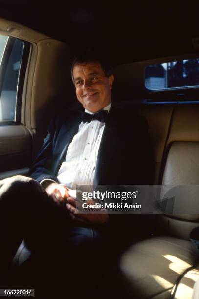 American film score composer Richard Robbins in a limousine on his way to the Academy Awards, Los Angeles, March 1993. Robbins was nominated for best...
