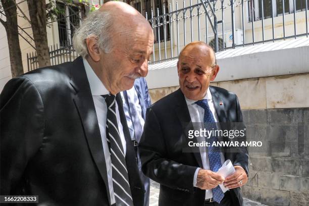 Jean-Yves Le Drian , France's special envoy for Lebanon, meets with Walid Jumblatt, the Druze former leader of the Progressive Socialist Party , in...