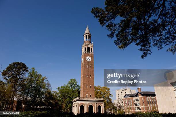 View of the Morehead-Patterson Bell Tower on campus of the University of North Carolina on April 10, 2013 in Chapel Hill, North Carolina.
