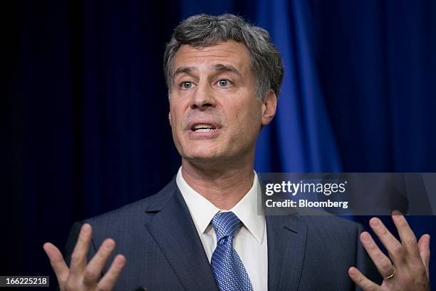 Alan Krueger, chairman of the Council of Economic Advisers , speaks during a news conference in the South Court Auditorium of the Eisenhower...