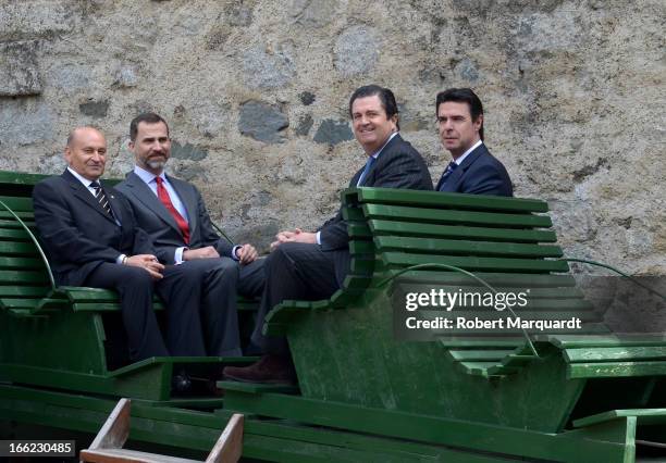 Prince Felipe of Spain and Spanish Minister of Industry Jose Manuel Soria visit Catalonian hydroelectricity stations on April 10, 2013 in Lleida,...