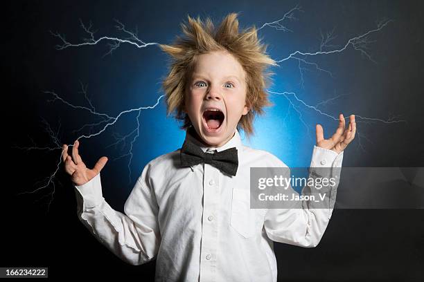 scientist electrified - crazy scientist stock pictures, royalty-free photos & images