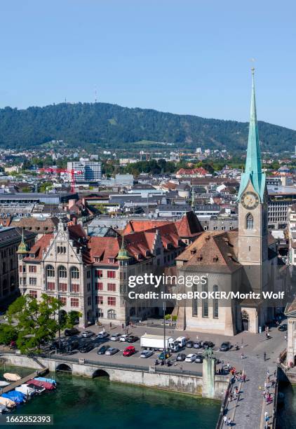 Fraumuenster Panorama City View With Limmat City Centre Zurich Switzerland High-Res Stock Photo