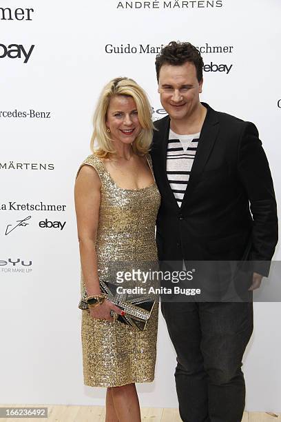 Guido Maria Kretschmer and Leonie Bechtoldt attend the Guido Maria Kretschmer For eBay Collection Launch at Label 2 on April 10, 2013 in Berlin,...