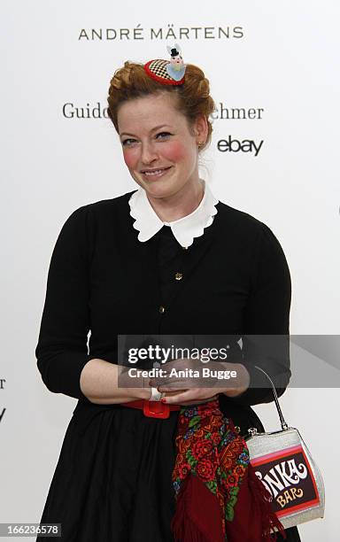 Enie van de Meiklokjes attends the Guido Maria Kretschmer For eBay Collection Launch at Label 2 on April 10, 2013 in Berlin, Germany.
