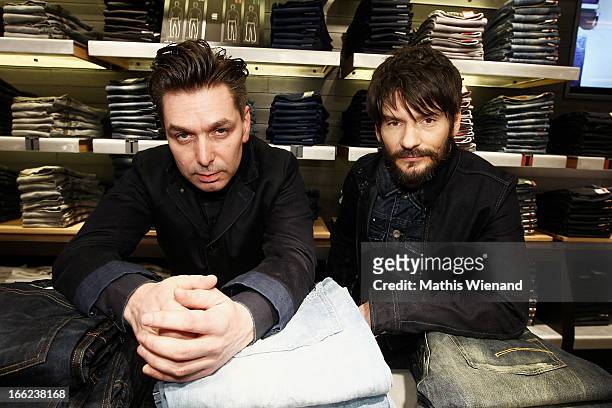 Felix Maginn and Eddy Steeneken of the Band Moke attend the G-Star Raw Flagship Store Grand Opening Cologne on April 10, 2013 in Cologne, Germany.