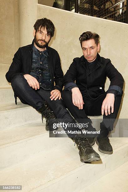 Felix Maginn and Eddy Steeneken of the Band Moke attend the G-Star Raw Flagship Store Grand Opening Cologne on April 10, 2013 in Cologne, Germany.