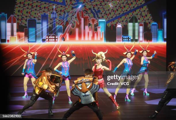 Cast members perform during Shanghai Disneyland Zootopia Creative Preview on September 5, 2023 in Shanghai, China. Shanghai Disney Resort announced...