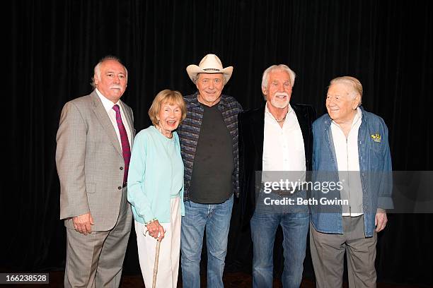 Steve Moore, Jo Walker-Meador, Bobby Bare, Kenny Rogers, and Jack Clement attend the 2013 Country Music Hall of Fame Inductees announcement at the...