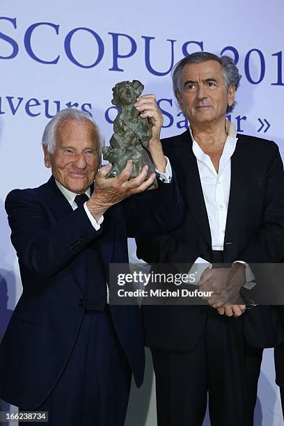 Jean D'Ormesson and Bernard Henri Levy attend the 'Scopus Awards' 2013 at Espace Cambon Capucines on April 10, 2013 in Paris, France.