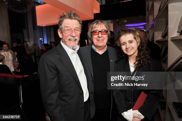 John Hurt, Bill Wyman and Jessica Wyman attends as John Hurt is awarded the Liberatum cultural honour at W hotel, Leicester Sq on April 10, 2013 in...