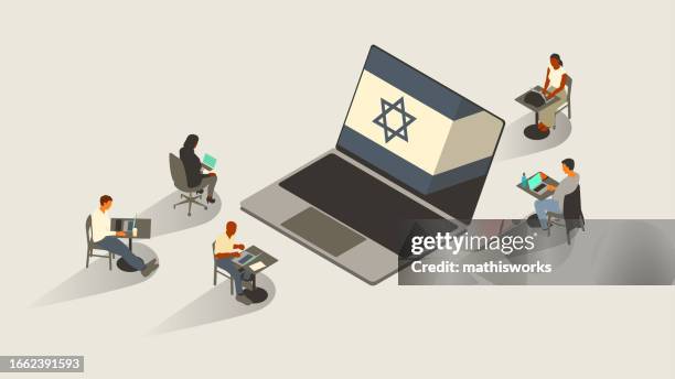 israeli flag on laptop - flag_(computing) stock illustrations