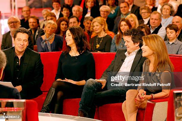 Laurent Gerra, Cristiana Reali, Guillaume Canet and Nicole Calfan attend 'Vivement Dimanche' French TV Show, for the 80th anniversary of Jean-Paul...