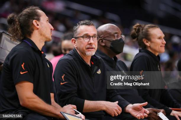 Head Coach Curt Miller of the Los Angeles Sparks looks on during the second half against the Chicago Sky at Crypto.com Arena on August 29, 2023 in...