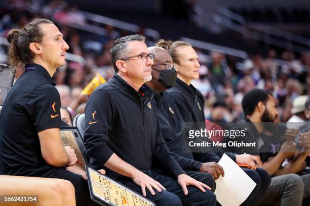 Head Coach Curt Miller of the Los Angeles Sparks looks on during the first half against the Chicago Sky at Crypto.com Arena on August 29, 2023 in Los...