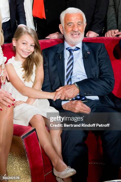 Jean-Paul Belmondo with his daughter Stella attend 'Vivement Dimanche' French TV Show, for the 80th anniversary of Jean-Paul Belmondo, at Pavillon...