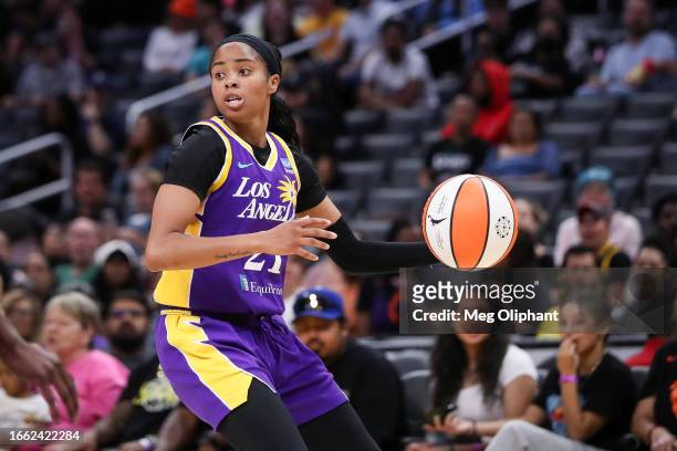 Guard Jordin Canada of the Los Angeles Sparks looks to pass the ball in the first half against the Chicago Sky at Crypto.com Arena on August 29, 2023...