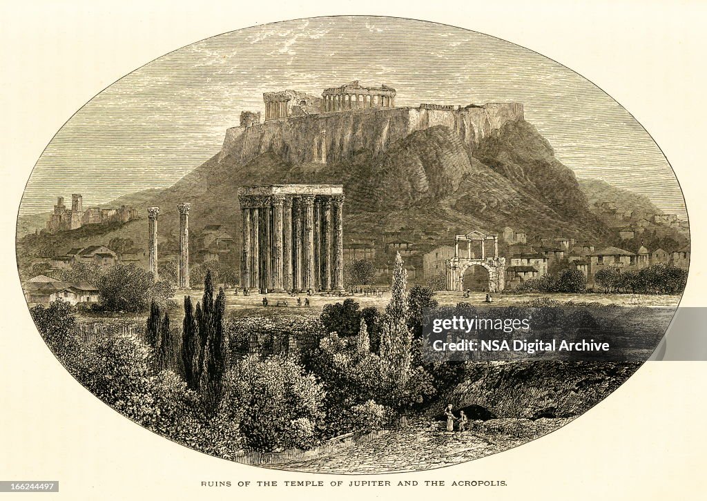 Tempel des Jupiter und die Akropolis, Athen, Griechenland