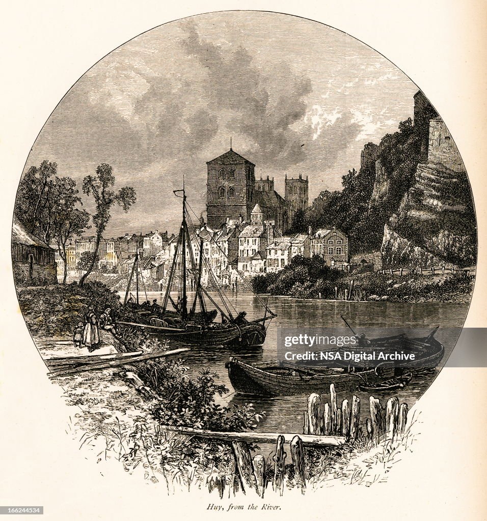 Huy, Belgium (antique wood engraving)