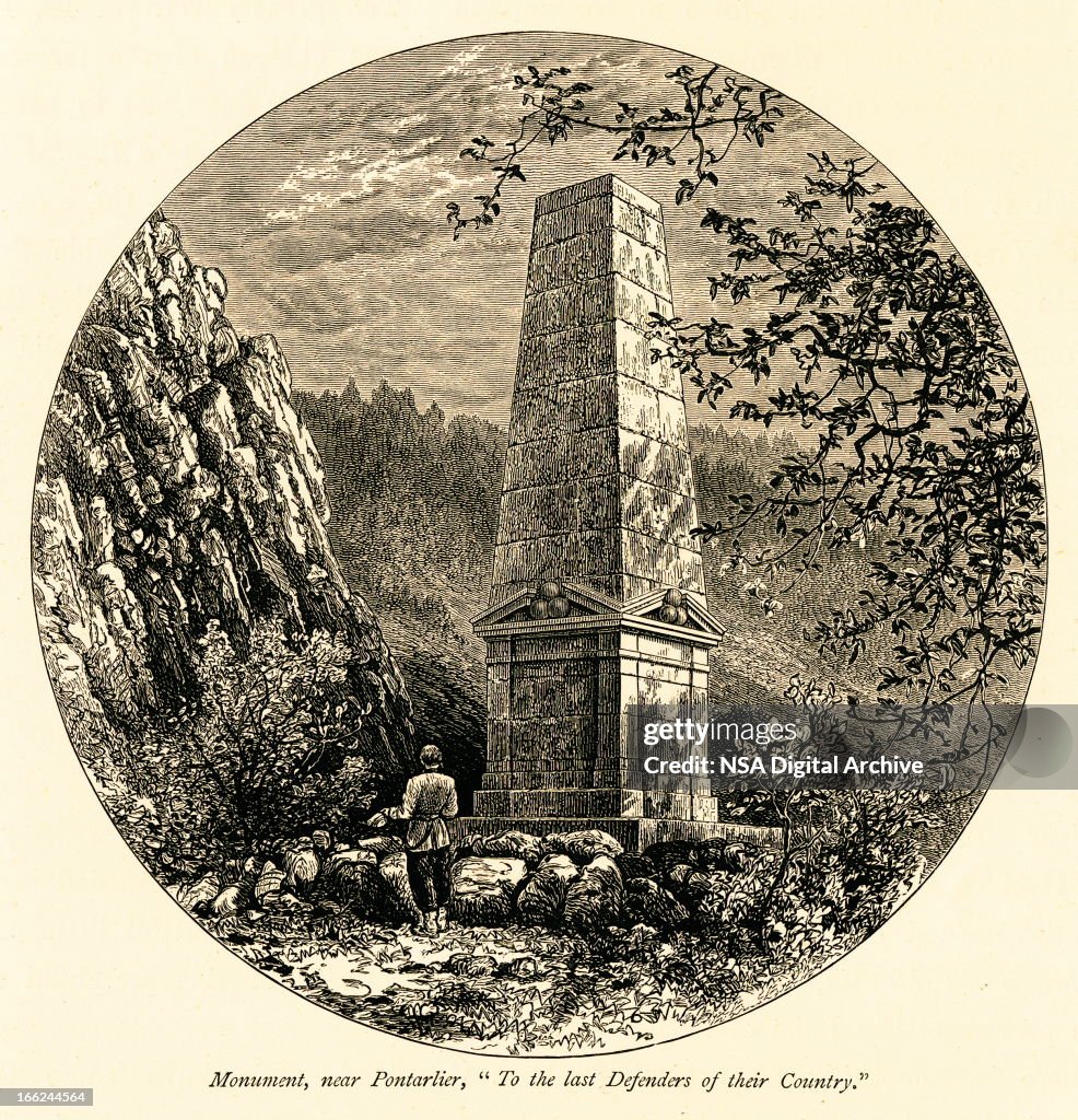 Monument à proximité de Pontarlier, France (gravure en bois antique)