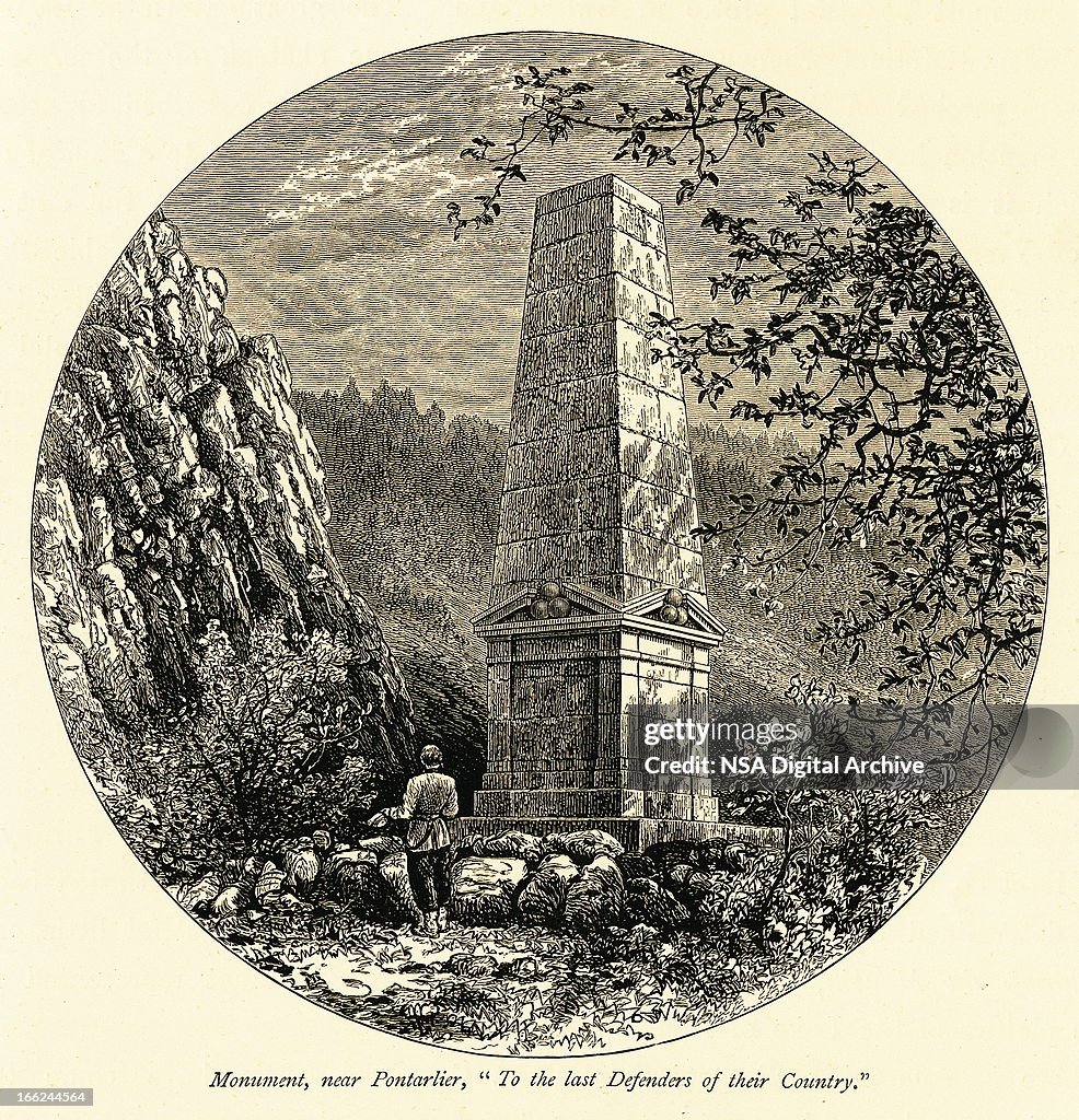 Monument vicino Pontarlier legno antico, Francia (incisione)