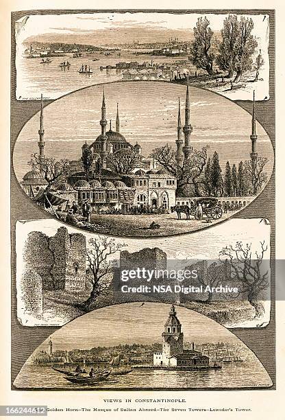 views in constantinople (istanbul), turkey - turkish stock illustrations
