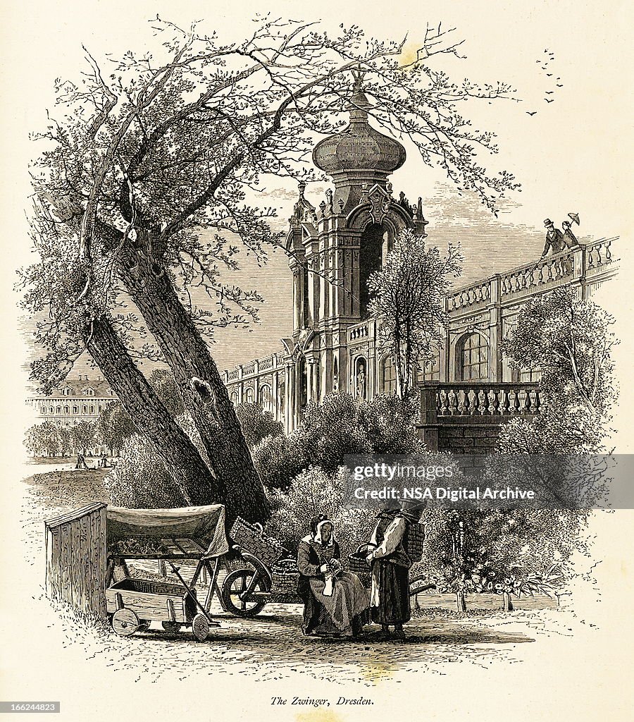 The Zwinger, Dresden, Germany (antique wood engraving)