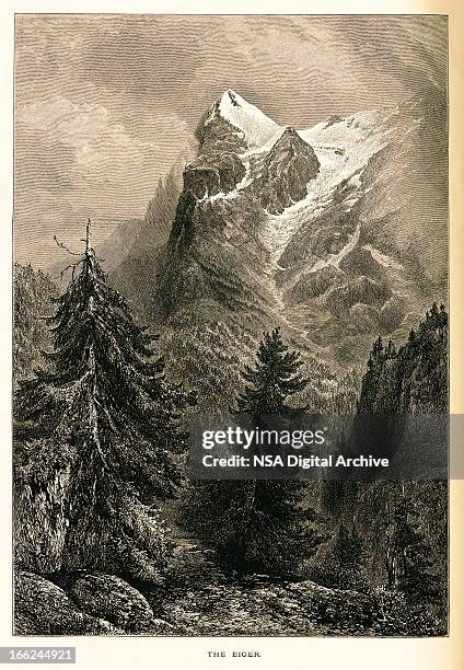 the eiger, switzerland (antique wood engraving) - swiss culture stock illustrations