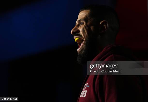 Bruno Lopes of Brazil prepares to face Brendson Ribeiro of Brazil in a light heavyweight fight during Dana White's Contender Series season seven,...