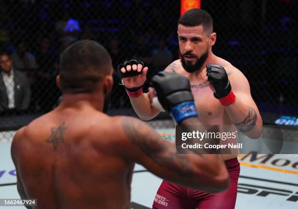 Bruno Lopes of Brazil battles Brendson Ribeiro of Brazil in a light heavyweight fight during Dana White's Contender Series season seven, week five at...