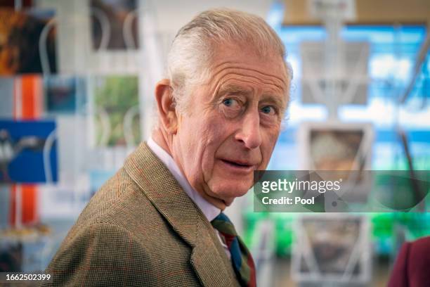 King Charles III during a visit to the Discovery Centre and Auld School Close where he heard more about the £3.3million energy efficient housing...