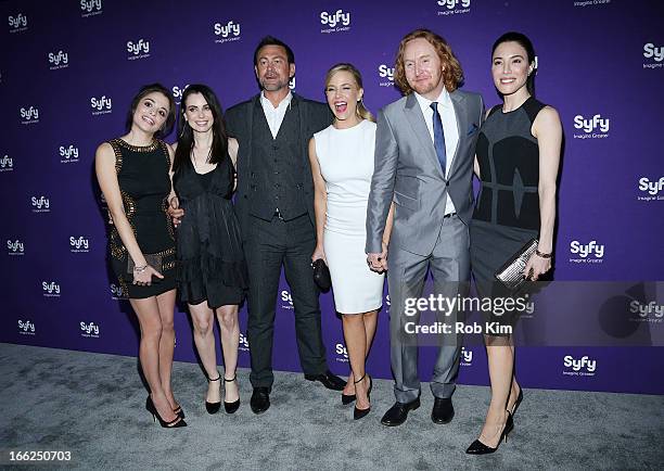 Cast of "Defiance" Stephanie Leonidas, Mia Kirshner, Grant Bowler, Julie Benz, Tony Curran and Jaime Murray attend Syfy 2013 Upfront at Silver Screen...