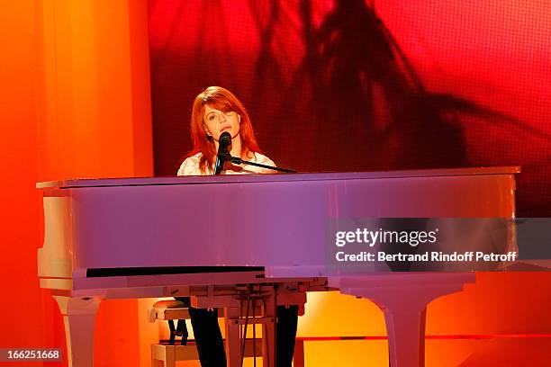 Singer Axelle Red attends 'Vivement Dimanche' French TV Show, for the 80th anniversary of Jean-Paul Belmondo, at Pavillon Gabriel on April 10, 2013...