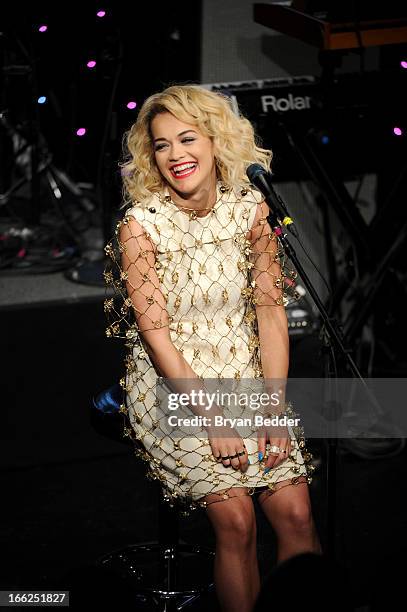 Singer Rita Ora performs onstage at the 4th Annual ELLE Women in Music Celebration at The Edison Ballroom on April 10, 2013 in New York City.