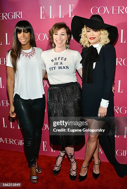 Kelly Rowland, Martha Wainwright and Rita Ora attend the 4th annual ELLE Women in Music Celebration at The Edison Ballroom on April 10, 2013 in New...