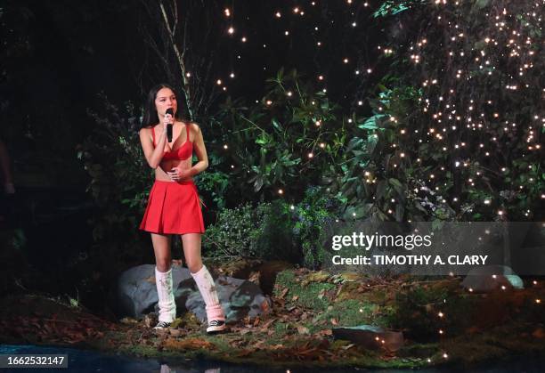 Singer Olivia Rodrigo performs onstage during the MTV Video Music Awards at the Prudential Center in Newark, New Jersey, on September 12, 2023.