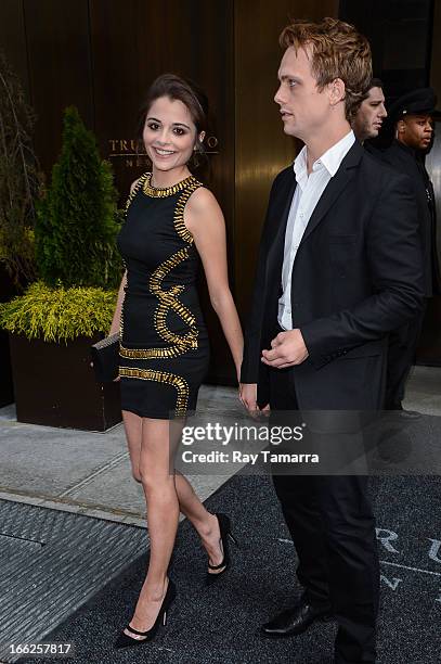 Actress Stephanie Leonidis leaves her Soho hotel on April 10, 2013 in New York City.