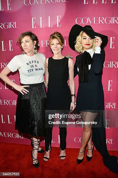 Martha Wainwright, Robbie Myers and Rita Ora attends the 4th annual ELLE Women in Music Celebration at The Edison Ballroom on April 10, 2013 in New...