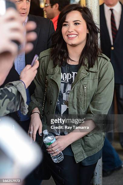 Singer and actress Demi Lovato leaves the Z100 Studio on April 10, 2013 in New York City.
