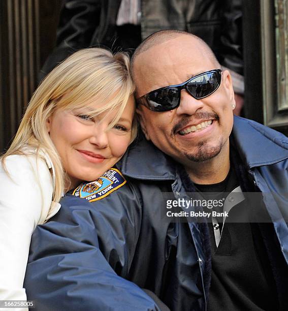 Kelli Giddish and Ice-T filming on location for "Law & Order: SVU" on April 10, 2013 in New York City.