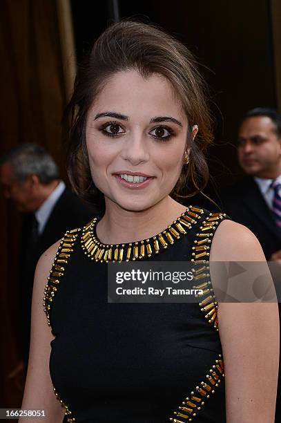 Actress Stephanie Leonidis leaves her Soho hotel on April 10, 2013 in New York City.