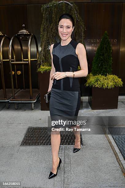 Actress Jaime Murray leaves her Soho hotel on April 10, 2013 in New York City.