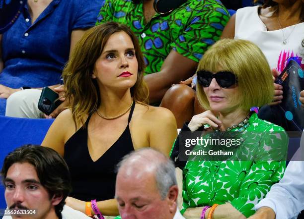 Emma Watson and Anna Wintour are seen at the 2023 US Open Tennis Championships on September 05, 2023 in New York City.